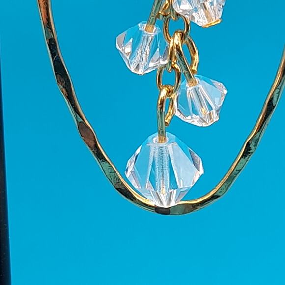 Clear Crystal Oval Hoop Earrings, Gold Tone Ear Wires - Picture 8 of 12